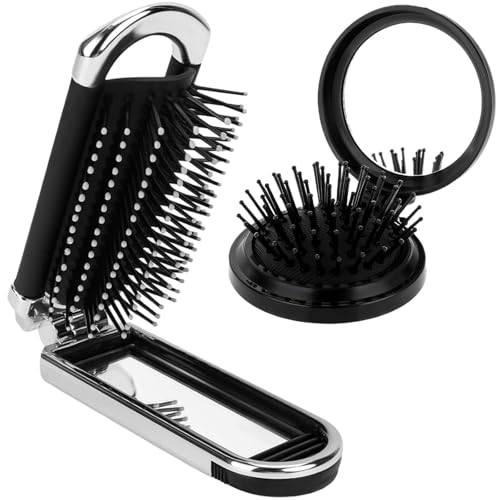 Mini Cepillo Pelo Viaje, Cepillo de Pelo, 2 Piezas Mini Cepillo de Pelo de Viaje con Espejo Set, cepillo compacto para el cabello, herramientas de peinado para