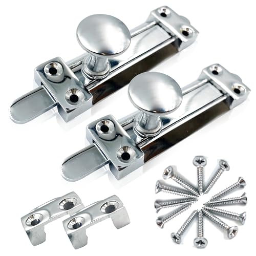 Paquete de 2 cerraduras de puerta corredera de cromo pulido, pernos de puerta de acero resistente para puertas internas, cerradura de puerta de baño montada en superficie, cerradura de puerta interna