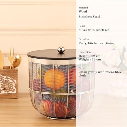 Generic Metal Fruit Basket with Lid, Silver, Large - Image 3