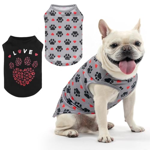 KOOLTAIL Camisetas para perros para verano, paquete de 2 camisetas ligeras y transpirables con estampado de moda para perros pequeños y medianos (gris y negro)