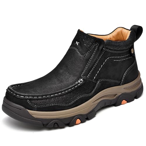 Image of MOSTELO Mens Slip On Casual Loafers Classic Outdoor Leather Walking Hiking Shoes Comfortable for Work Office Dress Outdoor High Top