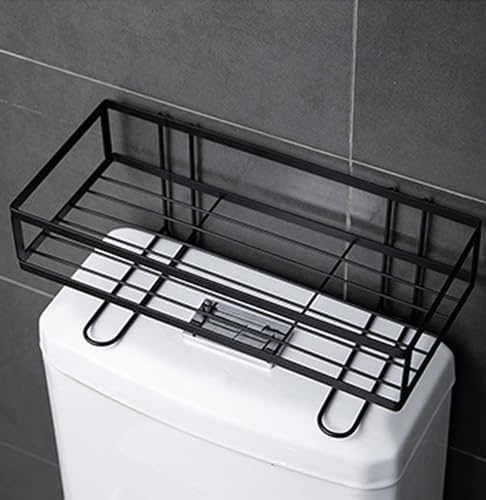 CM BAÑOS - Estante Inodoro o WC - Organizador Baño, Gran Capacidad - Estante de Acero Lacado para Colocar sobre el Inodoro, Sin Necesidad de Agujeros, Negro Mate, 34x15 cm