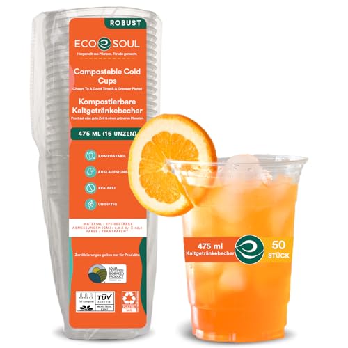 ECO SOUL 50 Pack Compostable Party Cups 16 oz...