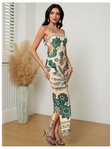 Image of Floerns Women's Tropical Bow Tie Back Long Dress Sleeveless Maxi Dress | Hawaiian Resort Wear, Coastal Vacation, Beach Wedding Guest, Side Slit, Spring Break Outfits
