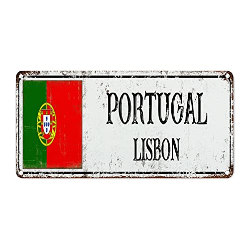 WoGuangis Plaque en métal en aluminium avec drapeau du Portugal de Lisbonne City - Cadeau de voyage - Pour salon, cuisine, porche - 30,5 x 15,2 cm - Cadeau de pendaison de crémaillère