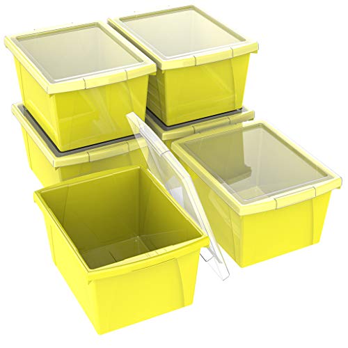 Image of Storex 4 Gallon Storage Bin with Lid - Plastic Classroom Organizer for Books and Supplies, Yellow, 6-Pack (61410U06C)