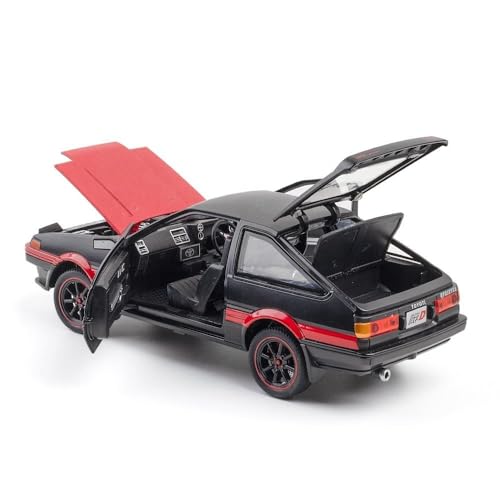 Image of WORSHIPER 1:24 Scale Toyota AE86 Die-Cast Model Car � Alloy Metal Pullback Toy Car with Openable Doors, Lights & Music � Luxury Sports Car Toy for Kids & Collectors (1:24 Toyota AE86-Red Color)