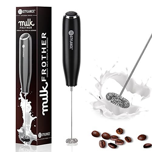 Mousseur à Lait électrique pour Café, Café au Lait, Cappuccino, Chocolat Chaud, Mini Fouet en Acier Inoxydable, Moteur Extra Fort et Alimenté par Batterie, Mélangeur (Noir)