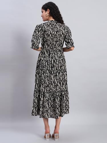 Image of PIDAVLIYA'S Women's Floral Summer Maxi Dress I Cotton Printed I One Piece Bodycon Midi Dress with V-Neck, Puffed Sleeves