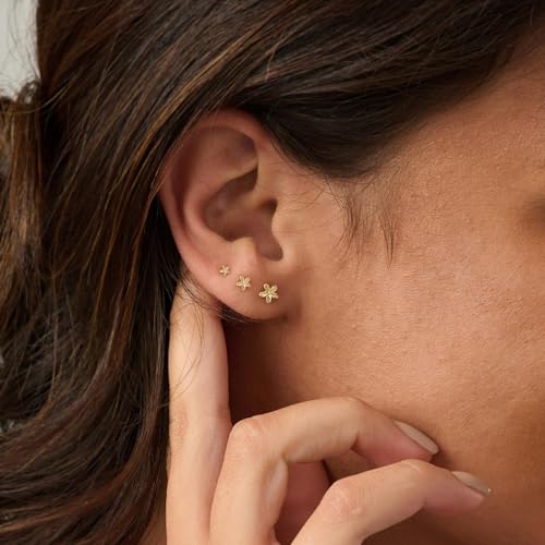 Tiny Flat Back Earrings for Women - 14K Gold/White Gold Cute Small Screw Flatback Stud Earring, Everyday Wear，3 Pair4