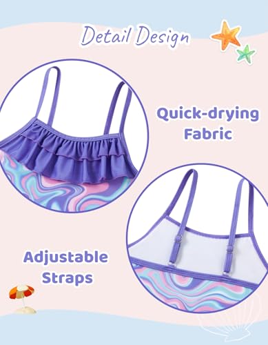 Image of Little Girls Two Piece Mermaid Bikini Set Ruffle Adjustable Summer Beach Bathing Swimsuit 3-7 Years for Kids