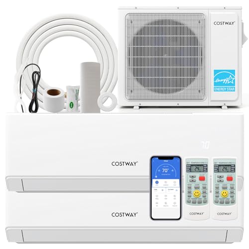 COSTWAY 18k Dual 2 Zone Mini Split Air Conditioner, 22 SEER2 12000 BTU+ 12000 BTU, 208-230V, Wifi...