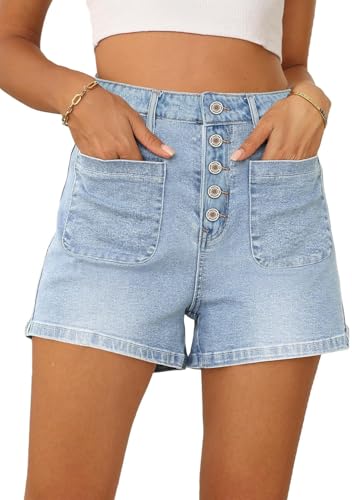 Image of CHICZONE Womens Mid-High Waisted Stretchy Denim Jean Shorts