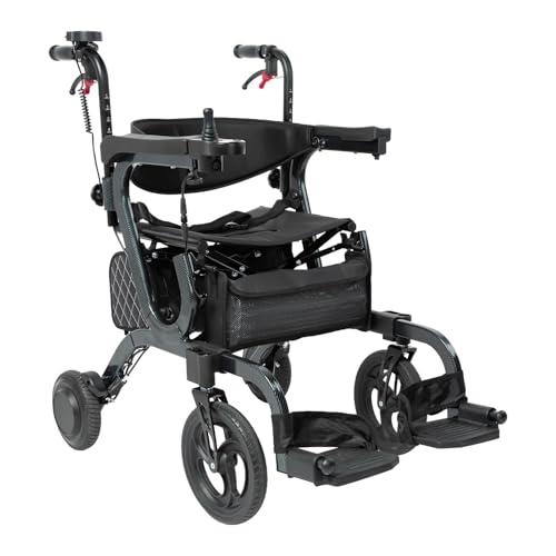 CARLIKE 3 in 1 Intelligent Electric Wheelchair & Rollator Walker with Seat & Electric Transport Chair Lightweight Foldable, Detachable Footrests, 10