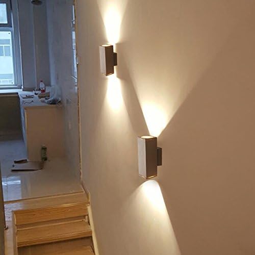 Dimmable 10W LED E27 Bulb Globe included Square Wall Sconces Outdoor Up/Down Light Pure White Gray Finish