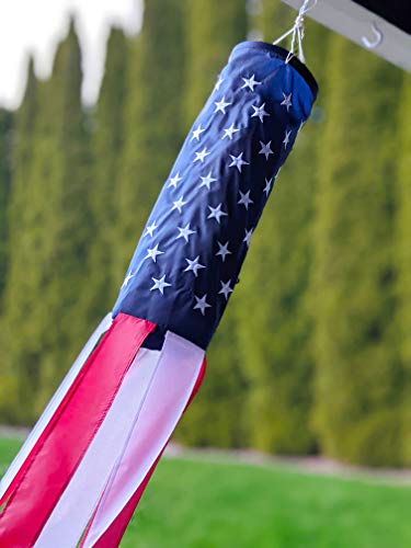 Madrona Brands 60-inch American Flag, Patriotic, USA, Windsock with Embroidered Stars - Durable Outdoor Hanging Decoration - Thumbnail 4