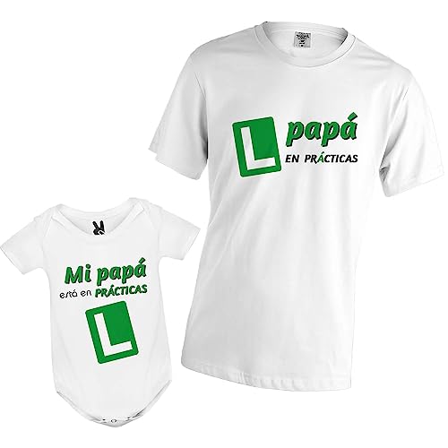 Body bebé y camiseta adulto, ‘papá en prácticas’