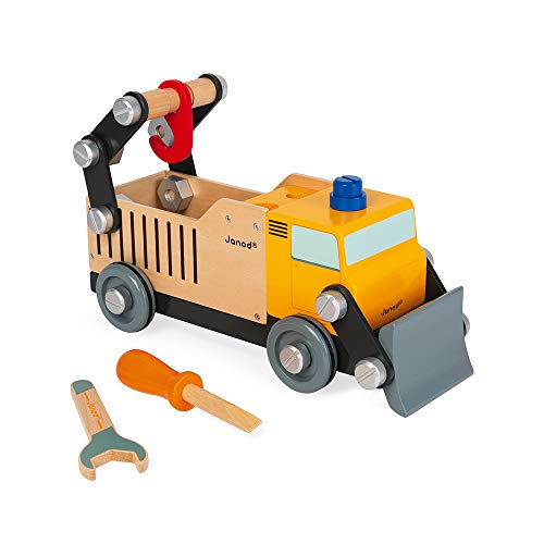 Janod - Camión de Construcción BricoKids de Madera - Juguete de Construcción - Desarrolla la Motricidad Fina y la Imaginación - Certificado FSC - A partir de 3 años, J06470