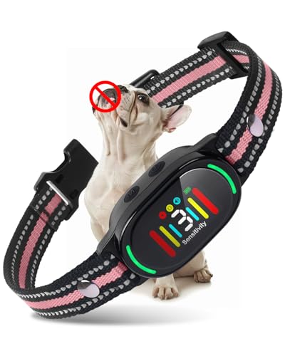 Dog Bark Collar for Large Medium Small Dogs, Waterproof Smart Bark Collar, Rechargeable Anti Barking Training Collar with 4 Adjustable Sensitivity,Bark Shock Collars with Beep (Pink)