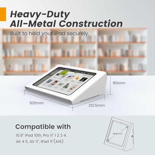 Image of Heavy Duty iPad Stand & Wall Mount 2-in-1, All-Steel with Lock & Key, 20 Tilt - Compatible with iPad 10th (10.9 inch), Pro 11 inch, Air 4 /5 (10.9 inch), Air 11 inch(M2 /M3 /M4), iPad 11 inch(A16)