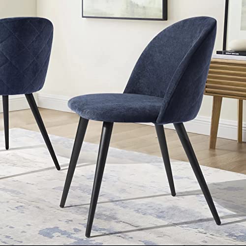 Image of Amazon Brand - Umi Romantic Vintage Side Dining Chair - Rustic Fabric Upholstered Seat with Black Powder-Coated Metal Legs for Elegant Home Dcor in Dark Blue