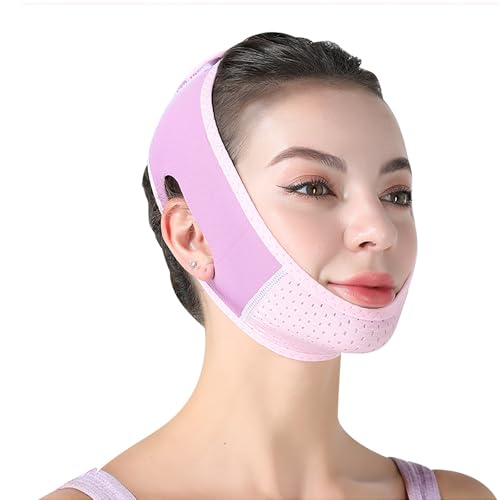 V Line Lifting Mask,Reductor de Barbilla Doble Reutilizable, Vendaje Cinturón de Estiramiento Facial, Correa Adelgazante Facial, Banda de Ajuste de Cara de Barbilla en Forma de V（Púrpura）