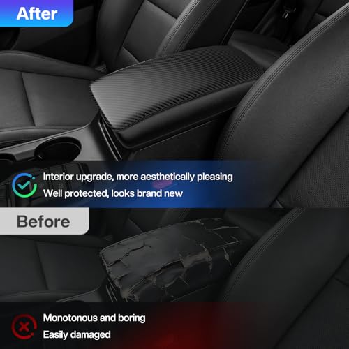 Image of Autorder Center Console Cover for Nissan Sentra 2020 2021 2022 2023 2024 2025 Accessories Carbon Fiber Armrest Cover Anti-Scratch Middle Console Pad Leather Armrest Protector