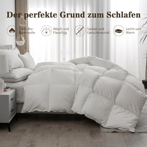 BPC Medium Daunendecke 135x200, Ganzjahresdecke, Übergangsdecke | 100% Bio-Baumwolle, Gänsefedern Daunenfüllung, Öko-Tex und RDS Standard 4 Jahreszeiten Bettdecke 135x200 cm, Fluffy Down Duvet
