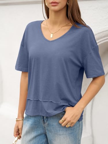 Image of UNCLECAT Womens V Neck T Shirts Summer Trendy Loose Fit Casual Tops Tees