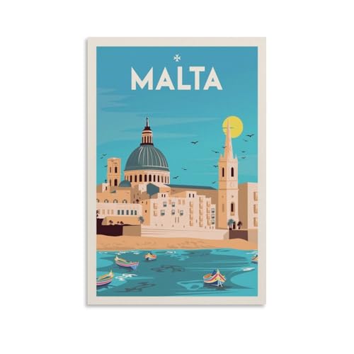 YQCQCS Poster vintage de voyage de Malte La Valette sur toile Décoration murale Affiches décoratives