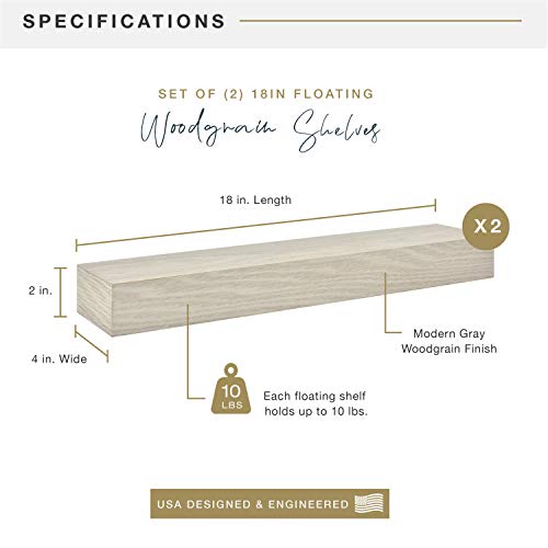Image of MCS Gray Woodgrain Floating Shelves, 18 Inch x 4 Inch, Set of 2, 18 x 4