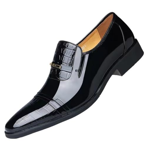 Men's Slip-On Leather New Oxford Shoes Classic Round-Toe Low Top Block High Heel Formal Business Wedding Shoes for Men Comfortable Non-Slip Shoes
