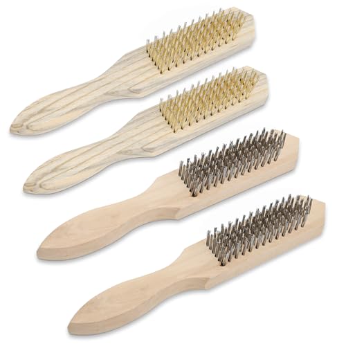 MISIQIMA 4 Pièces Brosse Metallique, dont Brosses Métalliques et Brosse Laiton, Brosse Metallique a Main pour Enlever la Peinture, Rouille, Scories de Soudure, Saleté