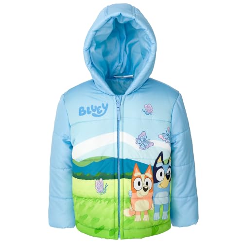 Bluey Girls Zip Up Puffer Jacket Toddler to Little Kid Sizes (2T - 7-8)