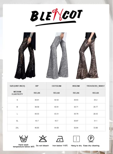 Blencot Womens Glitter Sequin Wide Leg Palazzo Pants High Waist Bell Bottoms Night Club Sparkle Flared Trousers Silver Xl #TOP5