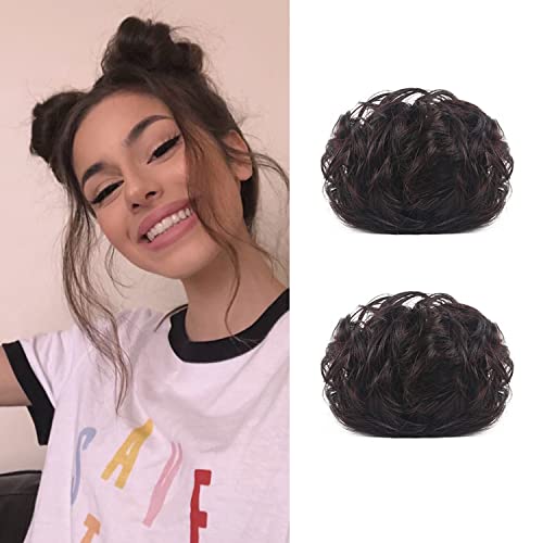 Claw Hair Buns Mini Chignon Hair Piece Updo Bun Extensions Fake Donut Hair Bun Ponytail Extension for Women Girls, 2 Packs