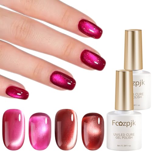 Red Cat Eye Gel Nail Polish, 2PCS Cherry Red Hot Pink Glass Cat Eye Gel Nail Polish Translucent Jelly Nail Polish Shiny Velvet Nail Gel Manicure Salon Gel Supplies Nail Art Design Home
