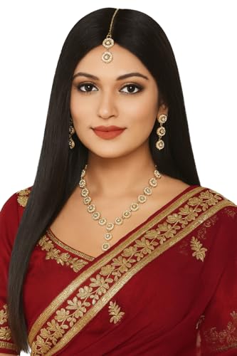 Sunsoul by Touchstone Indian Bollywood Handcrafted Traditional Rhinestone Designer Jewelry Necklace Mangtika Set in Gold Tone for Women.4