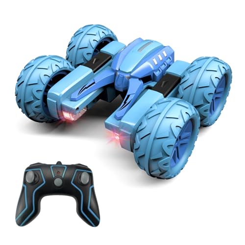 Amicool Remote Control Car Boy with Headlight, Hobby RC Car Stunt Kids Toy Gift for Boys Girls 6+ Years, Electric 4WD 2.4Ghz Double Side Rotating Race Vehicle 360° Flips Offroad Birthday Xmas