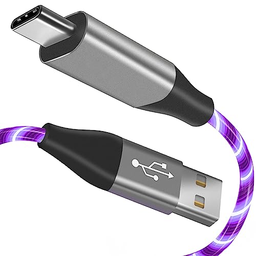 Image of USB Type C Cable, LED Light up USB A to Type C Charger Cord Compatible with Samsung Galaxy S20 /S10 /S9 /S8, LG V40, 3A Lighted Fast Charge Cord (Purple, 6 ft)