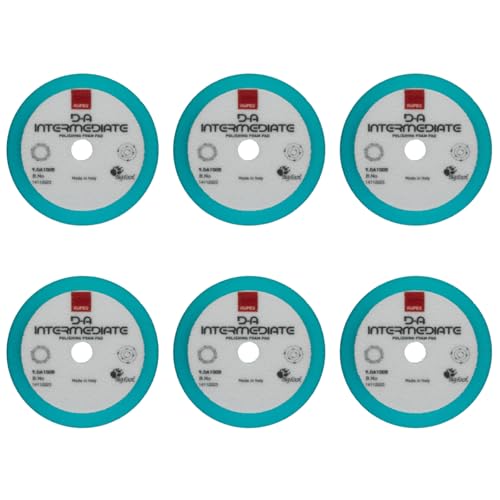 Image of RUPES 100mm Pack of 6 Light Blue D-A Intermediate Foam Polishing Pads | Ideal for Mild to Severe Paint Correction | Improves Cutting Performance | Compatible with 4 inch Backing Plate