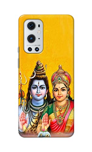 Image of PRINTFIDAA God Shiva Parvati Yellow Background Printed Designer Hard Back Case Cover for OnePlus 9 Pro -(VS) MVN1008