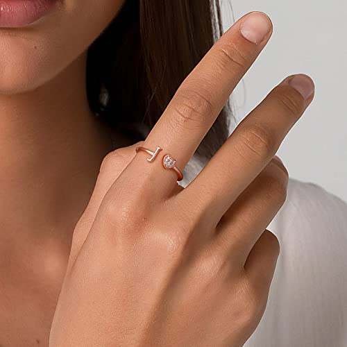 Image of Initial Rings for Teen Girls - S925 Heart Sterling Silver Rings for Teen Girls | 14K Gold /Rose Gold /Sterling Silver Plated Ring for Girls Kids Women Ring for Teenager Girls Gifts Adjustable, No Tarnish, Hypoallergenic