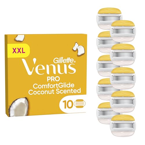 Gillette Venus Pro Comfortglide Kokosduft Damenrasierer, 10 ORIGINAL Ersatzklingen für Rasierklingen Damen, Nassrasierer Damen mit Olay Feuchtigkeitscreme für Damenrasierklingen