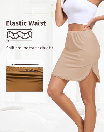 Image of Half Slips for Women Underskirt Short Mini Skirt with Floral Lace Trim