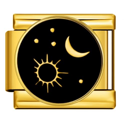 Pulsera de acero inoxidable con diseño de constelación de estrella y luna, oro de 18 quilates, plata italiana, 9 mm, compatible con Nomination