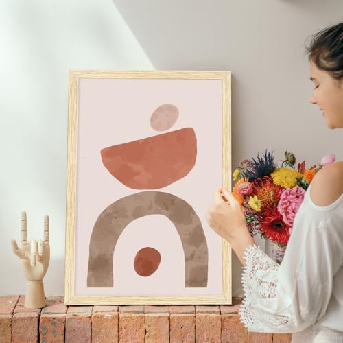 Image of ArtX Paper Bohemian Stones Wall Painting For Living Room, Drawing Room Decoration, Boho Framed Painting for Wall Decoration, Wall Decor For Bedroom, Multicolor, 36.0 x 18.0 inches, Set Of 3