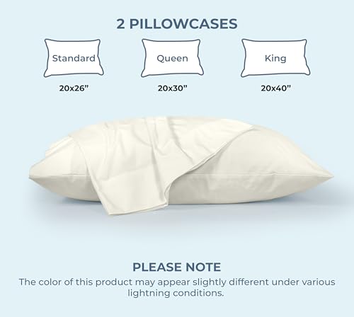 Image of ROYALE LINENS 100% Organic Cotton Percale Pillowcases Set of 2 - Standard Size Percale Pillowcase - Standard Set of 2 Pillow Cover - Breathable, Cool & Crisp Ivory Pillow Cases (20 inchx26 inch, Ivory)