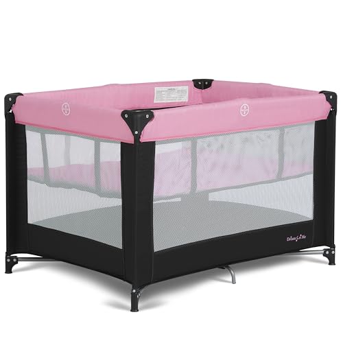 Dream On Me Zazzy Portable Playard with Bassinet - 360° Mesh Visibility, Quick Folding Travel Friendly Design, Carry Bag and Foldable Mattress Pad Included, Compact and Lightweight - Pink