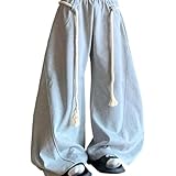 Men's Y2K Baggy Wide Leg Sweatpants Gray Fleece Joggers with Thick Rope Drawstring & Pockets Casual Streetwear Loose Fit (Gray,Large)
